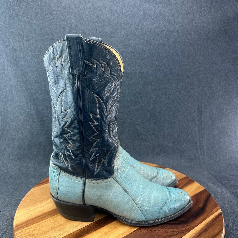 Tony Lama Vtg Gold Label Blue Ostrich Cowboy Western Boots Mens Size 9 5009